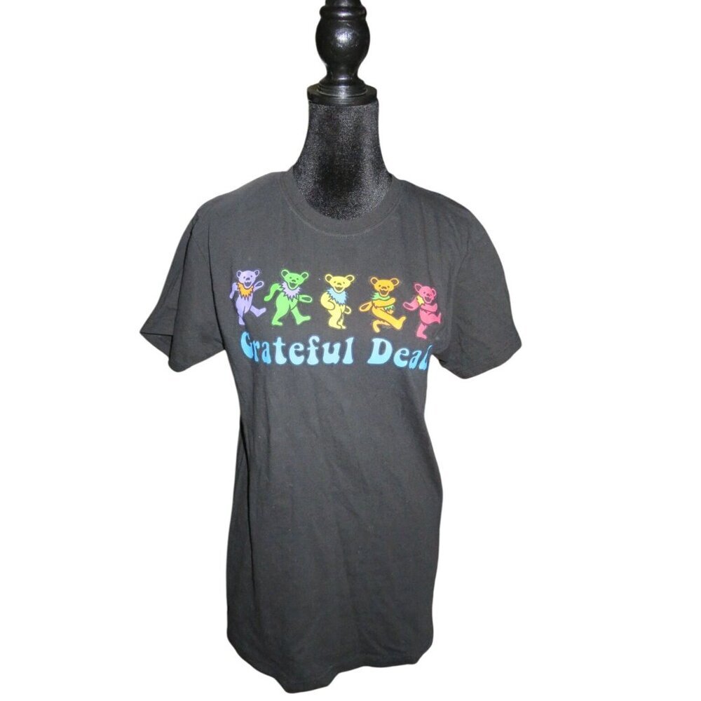 Grateful Dead Shirt Rainbow Bear Logo Black 100% Cotton Small